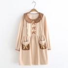 Long-sleeve Bow Embroidered Mini Dress As Shown In Figure - One Size