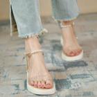 Faux Pearl Ankle Strap Wedge Heel Sandals