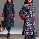 Stand Collar Frog-button Printed Coat