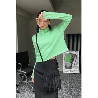 Turtle-neck Fleece-lined Crop Top