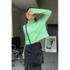 Turtle-neck Fleece-lined Crop Top