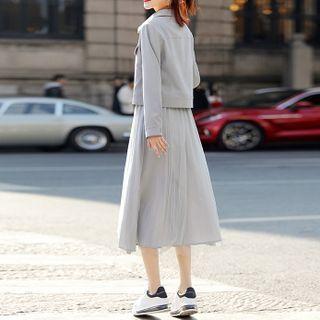 Set: Plain Cropped Jacket + Spaghetti Strap Midi A-line Dress