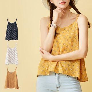 Spaghetti Strap Floral Print Chiffon Top