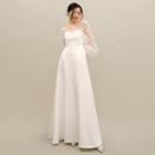 Long-sleeve Lace Panel A-line Wedding Gown