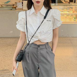 Ruffle Trim Short-sleeve Shirt / Dress Pants