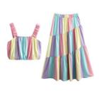 Set: Sleeveless Striped Top + A-line Skirt