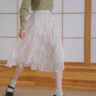 Dotted Midi A-line Skirt Polka Dot - Beige Almond - One Size