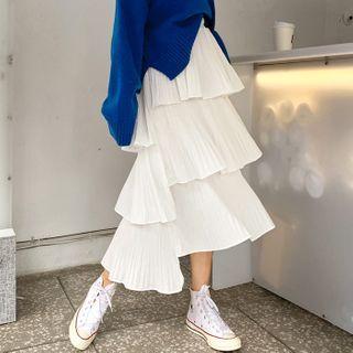 Pleated Long Layered Skirt