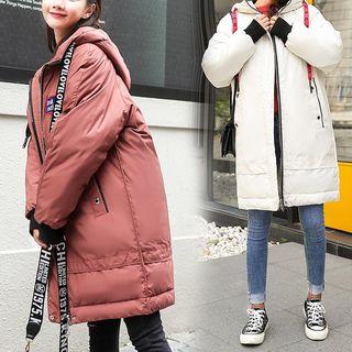 Letter Taped Padded Hooded Zip Coat