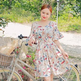 Smock-waist Floral Minidress