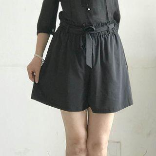 Tie Waist Wide-leg Shorts Black - One Size