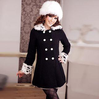Furry Trim Double-breasted Coat