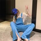 Sleeveless Plain Jumpsuit / Elbow-sleeve T-shirt
