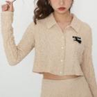 Long-sleeve Polo-collar Applique Bow Shirt / High-waist Plain Bow Short Skirt