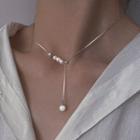 Faux Pearl Pendant Y Sterling Silver Necklace White Faux Pearl - Silver - One Size