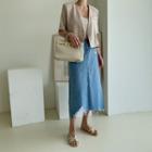 Linen Blend Short Stripe Jacket Beige - One Size