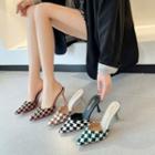 Checkered Pointed High Heel Mules