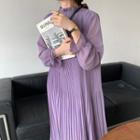 Flare-sleeve Pleated Maxi Dress Purple - One Size