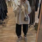 Buttoned Sweater / Striped Cropped Harem Pants / Set