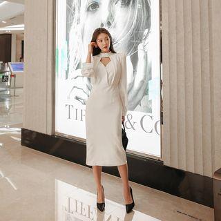 High-neck Midi Sheath Dress