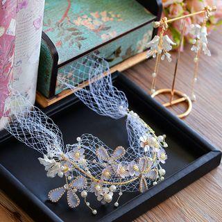Wedding Set: Embellished Mesh Headpiece + Earrings