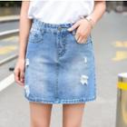 Ripped Mini Denim A-line Skirt / Mini Denim A-line Skort