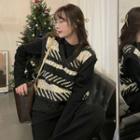 Long-sleeve Plain T-shirt / Pattern Sweater Vest