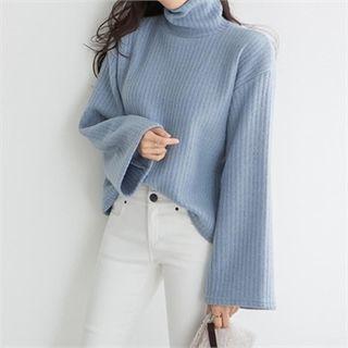 Turtle-neck Loose-fit Ribbed Top