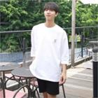 Patch-detail 3/4-sleeve T-shirt