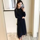 Cable-knit Mock Two-piece Tulle Dress