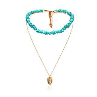 Alloy Shell Pendant Turquoise Layered Necklace 2385 - Gold - One Size
