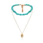 Alloy Shell Pendant Turquoise Layered Necklace 2385 - Gold - One Size