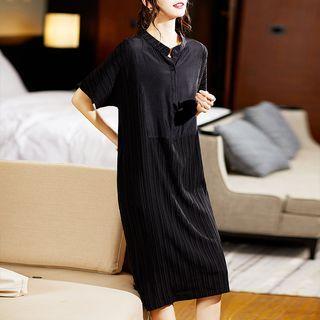 Stand Collar Midi Shift Dress