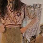 V-neck Bear Embroidered Cropped Sweater Vest