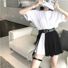 Color Block Pleated Skirt / Plain T-shirt