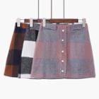 Buttoned Check A-line Skirt