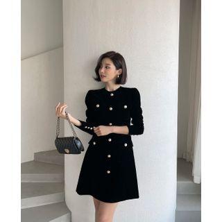 Metallic-button Velvet Dress