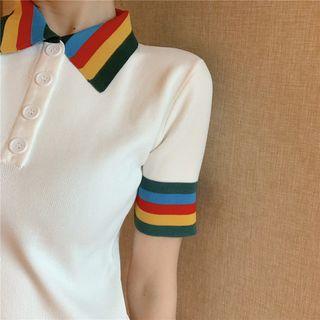 Short-sleeve Knit Sheath Dress White - One Size