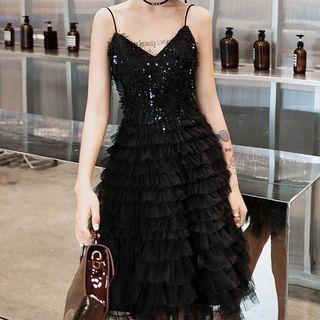 Strappy Tiered A-line Party Dress