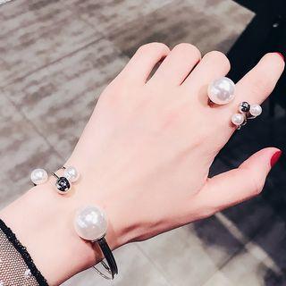 Faux Pearl Open Ring / Layered Bangle
