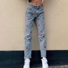 Cherry Embroidery Straight-fit Jeans