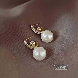 Faux Pearl Rhinestone Alloy Dangle Earring 1 Pair - White - One Size