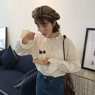 Plain Ruffle Loose-fit Blouse