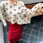 Dot Puff-sleeve Loose-fit Sweater