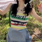 Lettering Color Block Tank Top / Wide Leg Jumper Jeans