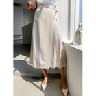 Belted Pleated-panel Long Wrap Skirt