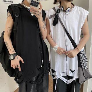 Plain Ripped Sleeveless T-shirt