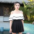 Two-tone Cold Shoulder Swim Dress