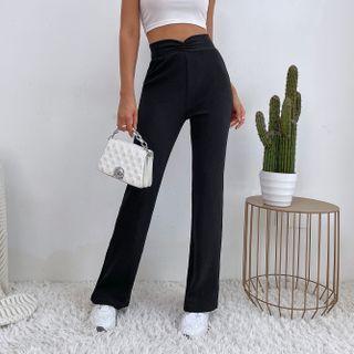 High-waist Twist Plain Boot-cut Pants