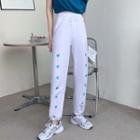 High-waist Heart Embroidered Cropped Sweatpants